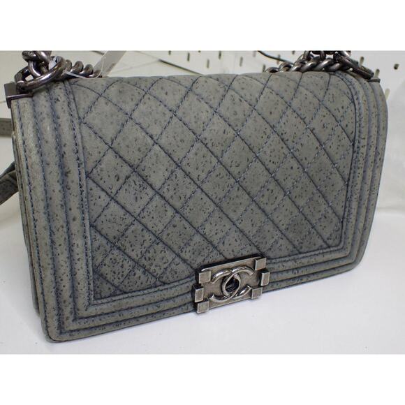 Chanel Grey Spotted Boy Bag Old Medium Iridescent Classic Quilted CC Crossbody - Picture 15 of 16